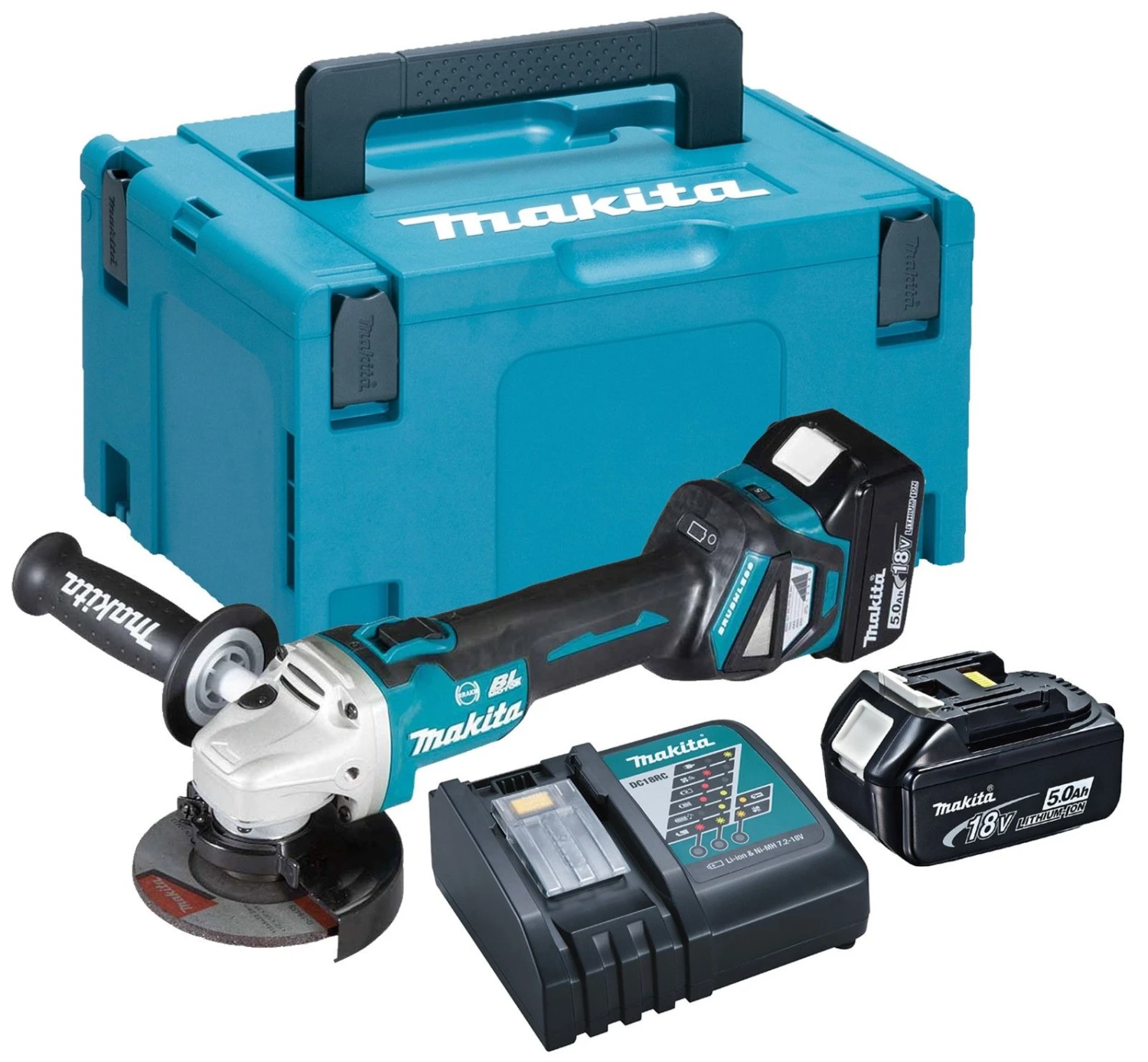 Makita DGA513RTJ 18V Li-Ion Accu Haakse Slijper Set (2x 5.0Ah Accu) In Mbox - 125mm - Koolborstelloos 1 Makita DGA513RTJ 18V Li-Ion Accu Haakse Slijper Set (2x 5.0Ah Accu) In Mbox - 125mm - Koolborstelloos