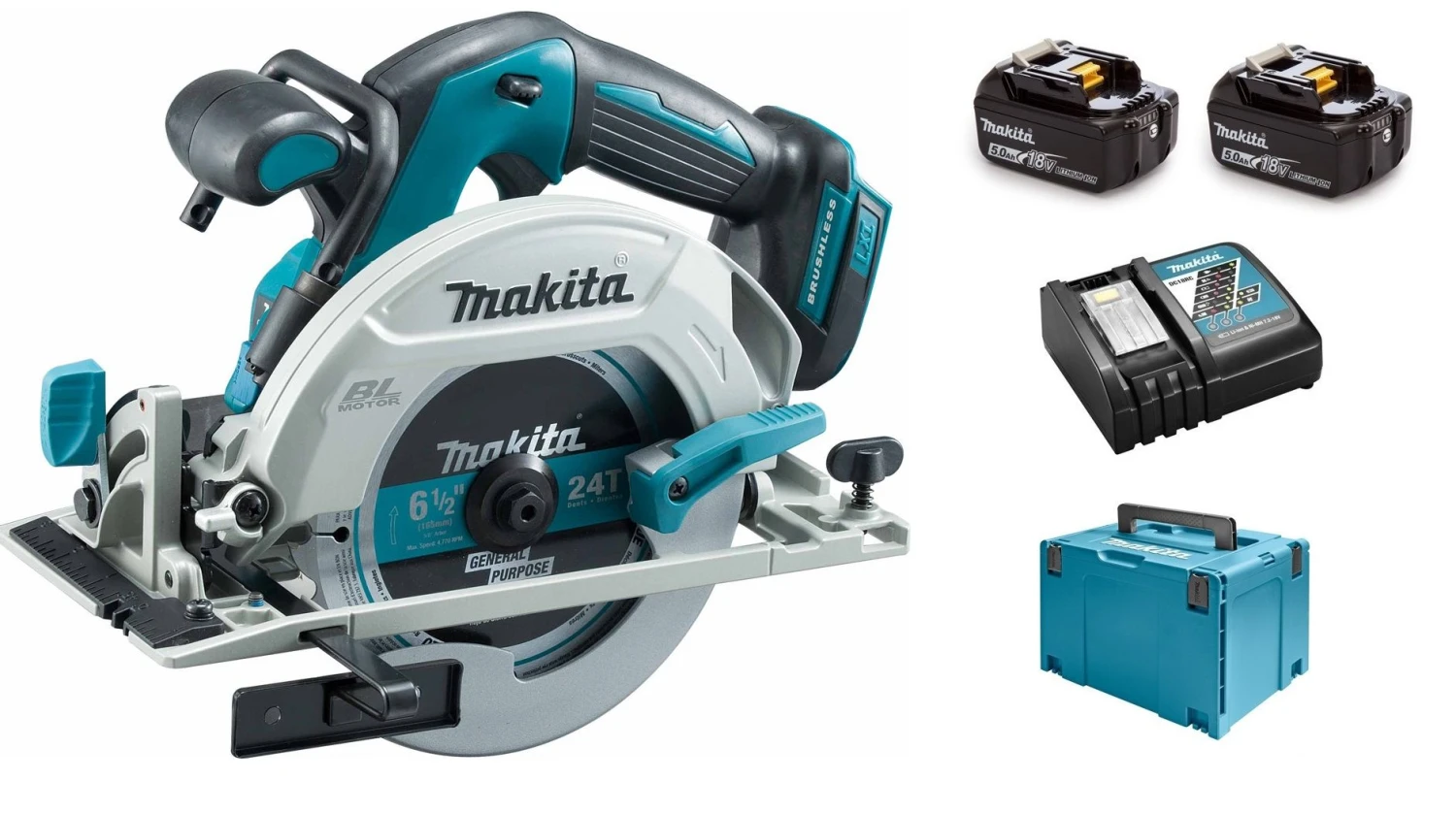Makita DHS680RTJ 18V Li-Ion Accu Cirkelzaag Set (2x 5.0Ah Accu) In Mbox - 165mm - Koolborstelloos 1 Makita DHS680RTJ 18V Li-Ion Accu Cirkelzaag Set (2x 5.0Ah Accu) In Mbox - 165mm - Koolborstelloos