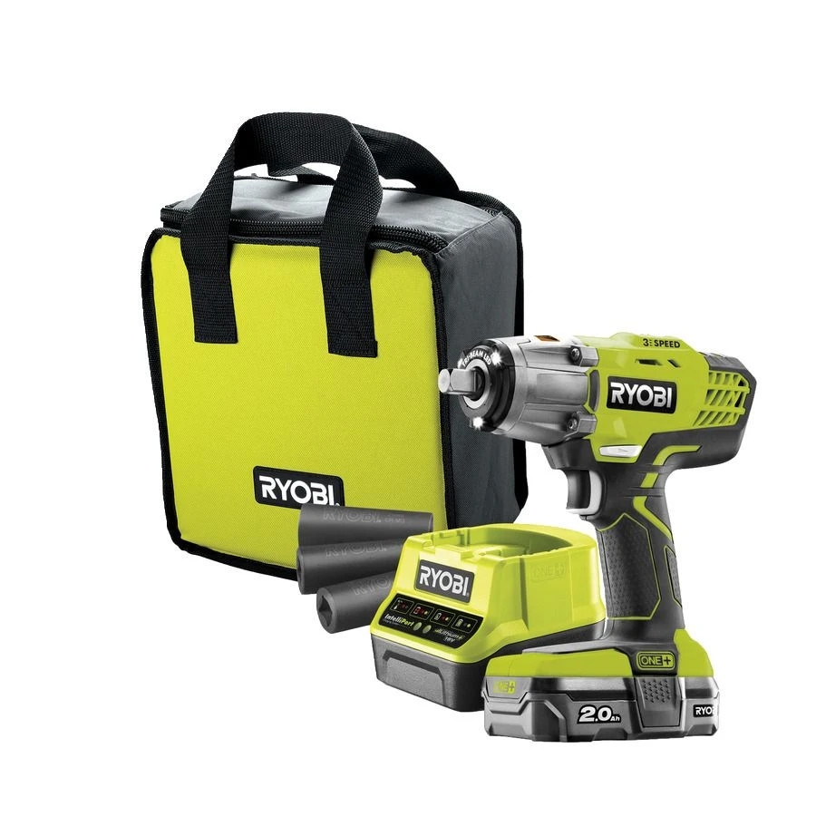 Ryobi R18IW3-120S ONE+ 18V Li-ion Accu Slagmoersleutel Set (1x 2.0ah Accu) In Tas - 400mm - 1/2'' 1 Ryobi R18IW3-120S ONE+ 18V Li-ion Accu Slagmoersleutel Set (1x 2.0ah Accu) In Tas - 400mm - 1/2''