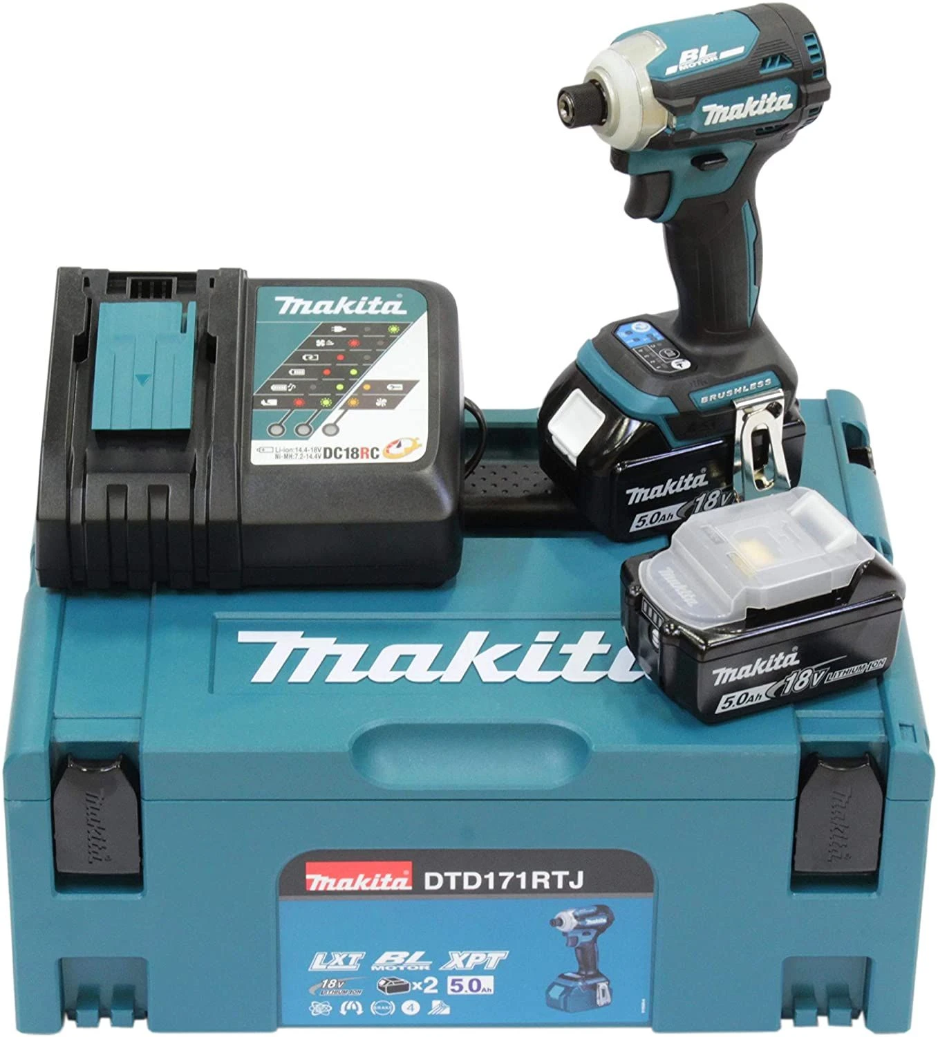 Makita DTW181RTJ 18V Li-Ion Accu Slagmoersleutel Set (2x 5.0Ah Accu) In Mbox - 210Nm - 1/2" - Koolborstelloos 1 Makita DTW181RTJ 18V Li-Ion Accu Slagmoersleutel Set (2x 5.0Ah Accu) In Mbox - 210Nm - 1/2" - Koolborstelloos
